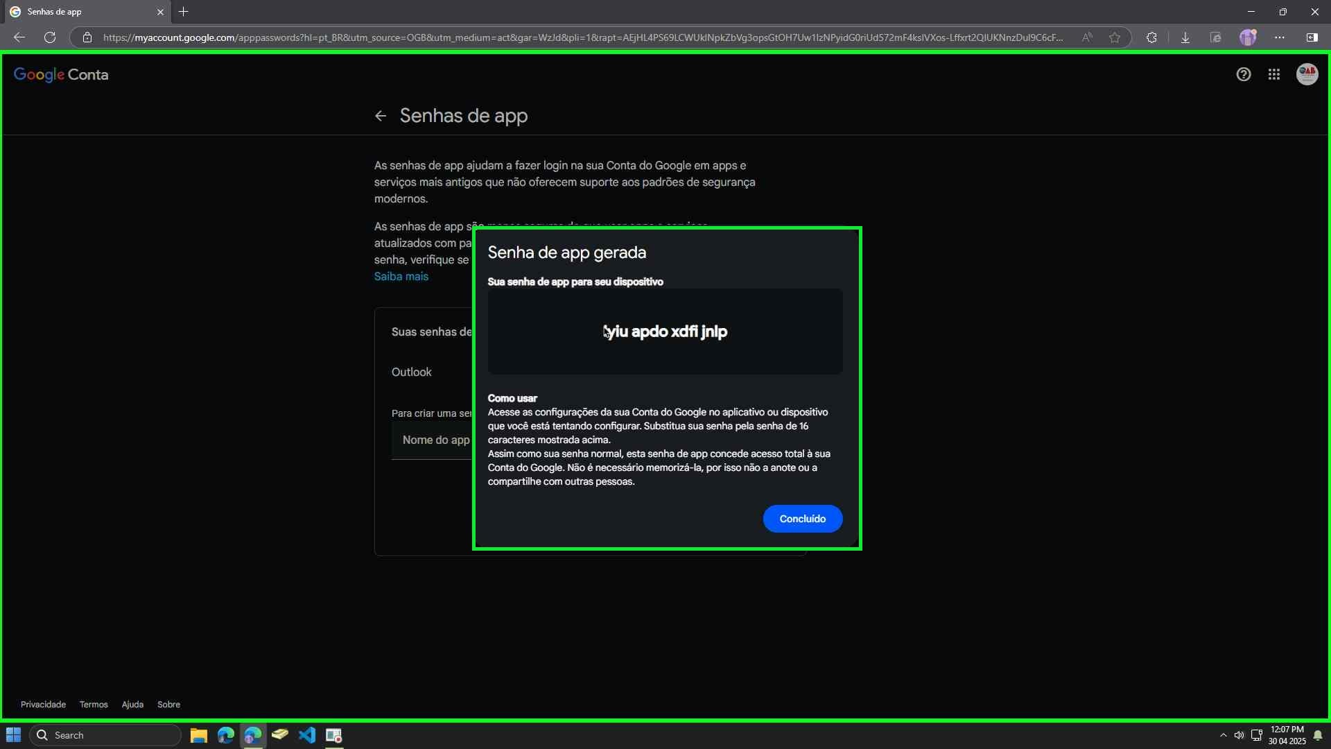 Senha gerada