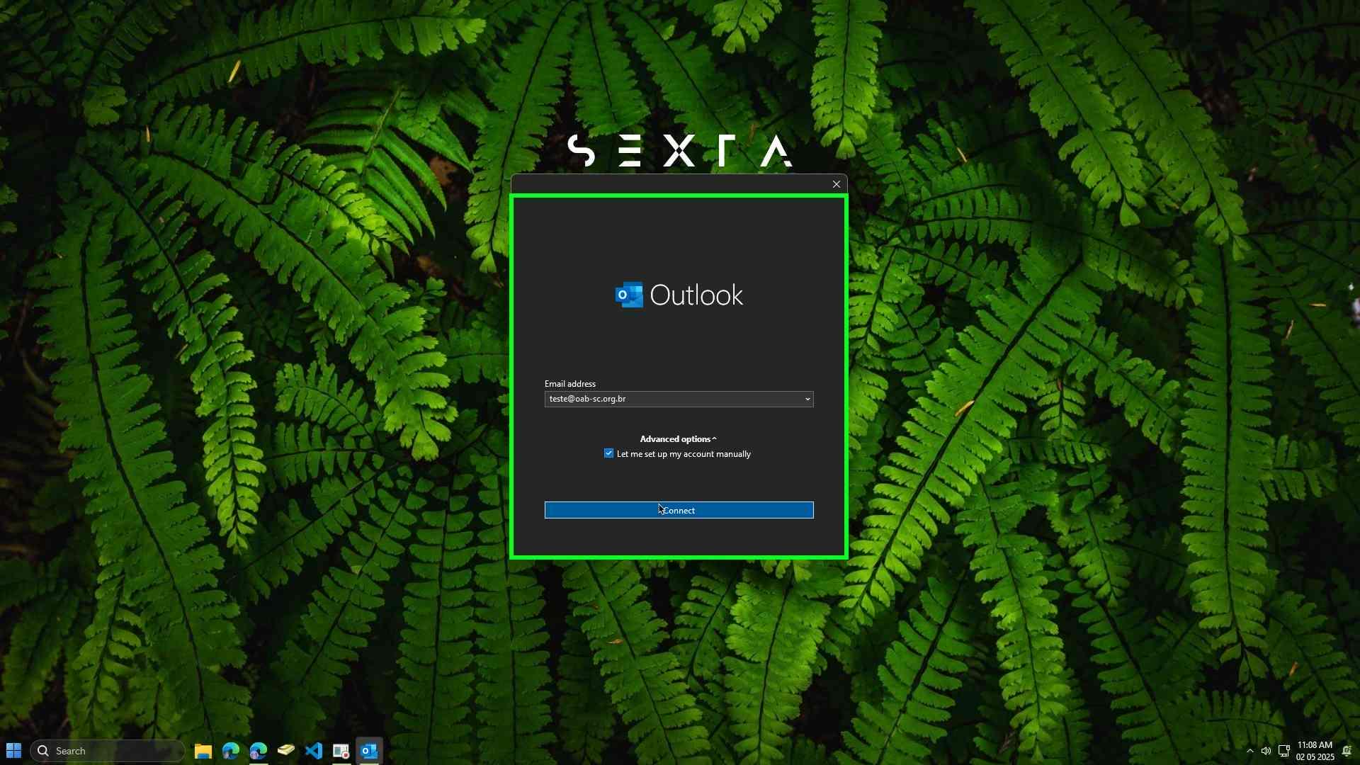 Selecionar configurar a conta manualmente