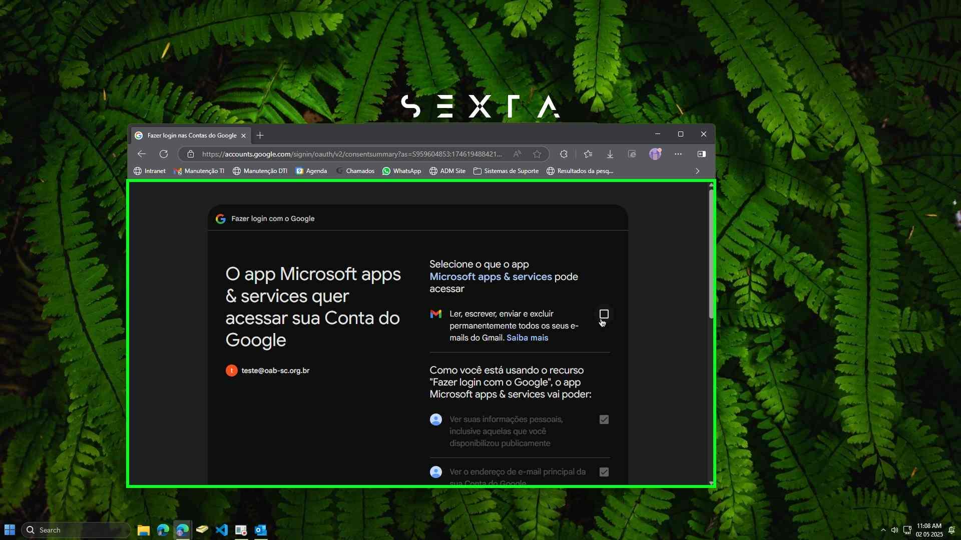 Permitir acesso do Outlook à conta Google
